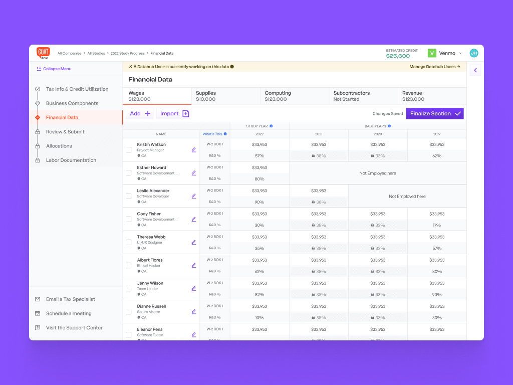R&D tax credit self-service platform